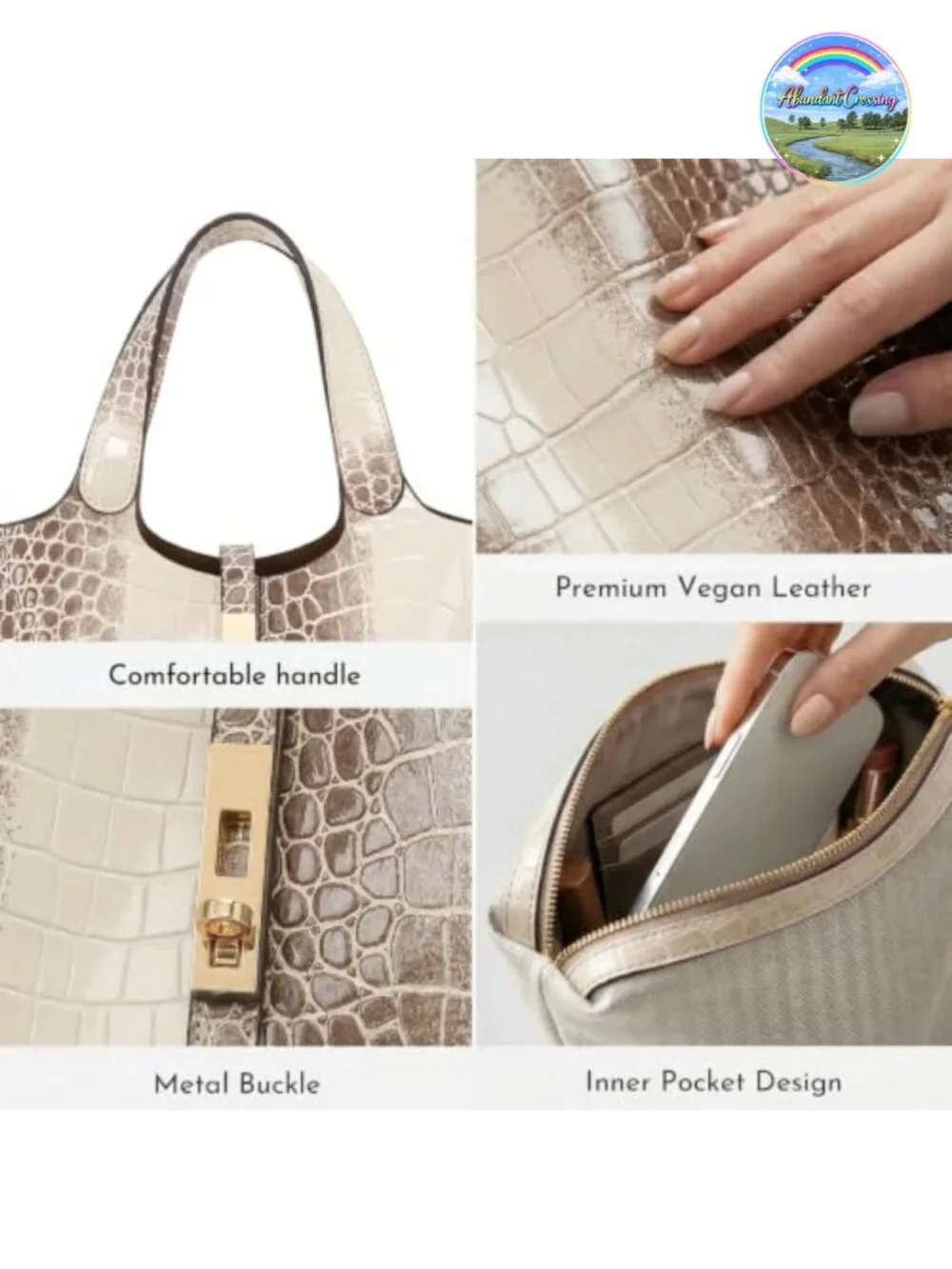 Vegan Leather Bucket Purse Top Handle Handbag with Detachable Pouch
